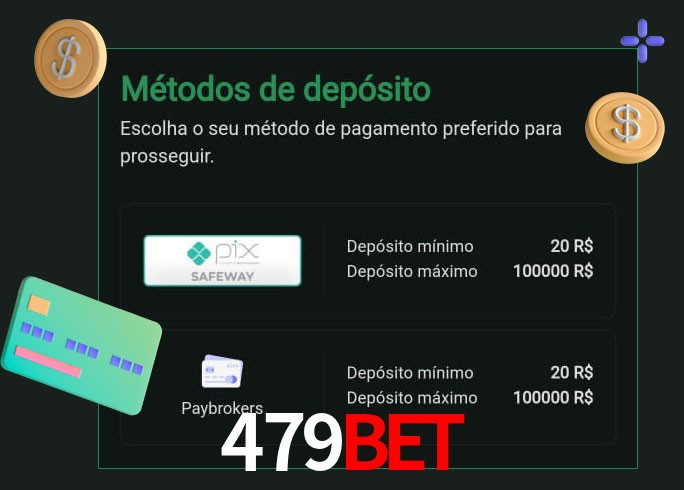 O cassino 479Bet oferece uma grande variedade de métodos de pagamento